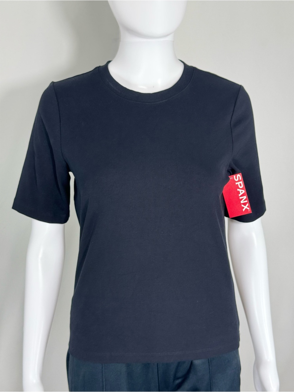 NWT SPANX Classic Black Crewneck Elbow Sleeve Tee Size Small